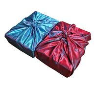 Premium Bojagi Korean Wrapping Cloth (Set of 2) - 27.5"(70cm) Red & Blue Reusable Fabric Gift Wrap - Silk-Like Furoshiki Style Traditional Hanbok Packaging - Eco-Friendly Sustainable Gift Wrapping