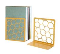 Premium Bookends Geometric Honeycomb Metal Book Ends (Gold, 1 Pair) Book End for Shelves