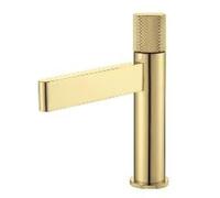 Premium Brass Basin Faucet - Deck Mounted Hot & Cold Mixer Sink Tap with Waterfall Spout - Single Handle Bathroom Wash Tap (Gold B-Short)