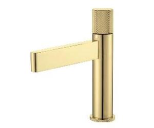 Premium Brass Basin Faucet - Deck Mounted Hot & Cold Mixer Sink Tap with Waterfall Spout - Single Handle Bathroom Wash Tap (Gold B-Short)