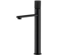 Premium Brass Basin Faucet - Deck Mounted Hot & Cold Mixer Sink Tap with Waterfall Spout Single Handle Design for Bathroom - Stylish Black Finish (Model A-High)