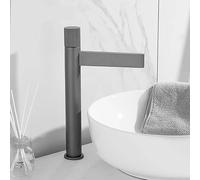 Premium Brass Basin Faucet - Gray Hot & Cold Mixer Sink Tap Deck Mounted Single Handle Waterfall Spout for Bathroom - Stylish Home Wash Tap (B-High)