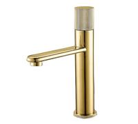 Premium Brass Basin Faucet - Gray Hot & Cold Mixer Tap for Bathroom Deck Mounted Single Handle Waterfall Sink Spout Elegant Gold Finish Ideal for Home Use