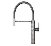 Premium Brass Kitchen Sink Faucet - 360° Swivel Flexible Spring Gooseneck Tap (Black/Brushed/Gold Finish) for High-End Kitchens(Grey)