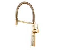 Premium Brass Kitchen Sink Faucet - 360° Swivel Flexible Spring Gooseneck Tap (Black/Brushed/Gold Finish) for High-End Kitchens(Gold)