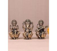 Premium Brass Lakshmi Ganesh Saraswati Statue - 5 CM Intricately Crafted Sculpture for New Beginnings,Wealth, Prosperity, Knowledge, Wisdom | Diwali Puja Gift | Housewarming Gift | Maa Sarswati idol
