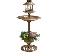 Premium Bronze Bird Bath Outdoor Decorative Feeder With Solar Light Planter Peacock Design Garden Feature Bowl Station
