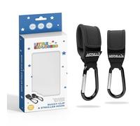 Premium Buggy Clips by Little Explorers | Shopping Bag & Changing Bag Hooks for Pushchairs | Pram & Stroller Organiser Holders | Set of 2 Black Universal Fit Hooks