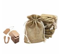 Premium Burlap Gift Bags with Drawstring Includes 50 Kraft Paper Tags & Hemp Rope Gift Tags & String Reusable Burlap & Linen Sacks for Wedding Favors Birthdays Parties, Bridal Showers.