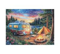 Premium Camper Van Forest Campfire Camping Leisure Life Rural Wild 500 Piece Adult Jigsaw Puzzle Challenging Fun And Engaging Ideal Pastime for Home 500 PCS（52×38cm）
