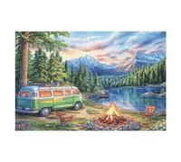 Premium Camper Van Mountain Lake Forest Camping Leisure Life 1000 Piece Adult Jigsaw Puzzle Challenging Fun And Engaging Ideal Pastime for Home 1000 PCS（75x50cm）