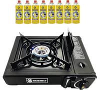 Premium Camping Gas Stove with Automatic Ignition - Camping Stove Gas Portable with Butane Canisters + Carry Case - indoor/outdoor Caravan Cooker best Camping Accessories (Stove + 8 Cans)