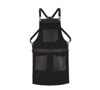 Premium Canvas Apron with Leather 2 Zip Pockets & Holders - Ideal for Chefs, Bakers, Butchers,Stylish, Adjustable - Green, Tan Black, Blue. (Black)