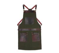 Premium Canvas Apron with Leather 2 Zip Pockets & Holders - Ideal for Chefs, Bakers, Butchers,Stylish, Adjustable - Green, Tan Black, Blue. (Green)