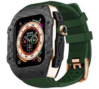 Premium Carbon Fiber Protective Case with Rubber Watch Band,For Ultra 49mm Luxury Soft Silicone Strap,For 8 7 6 5 4 SE 45/44mm Mod Kits