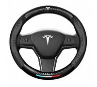 Premium Carbon Fiber & PU Leather Steering Wheel Cover - 15" Anti-Slip Wheel Cover Fit for Tesla Model 3/Y