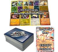 Premium Card Bundle - 50 Cards Including 10 Holos + 1x Special Rare in Toploader Compatible With Pokemon TCG
