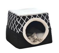 Premium Cat Cave Bed House with Plush Sherpa Lining - 2-in-1 Enclosed Pet Nest with Cozy Cushioned Top Platform - Modern Diamond Pattern Design - Luxurious Velvet Material (XL)