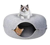 Premium Cat Cave for Cats, Multifunctional Donut Tunnel Bed for Indoor Cats, Round Felt Cat Cave with Premium Zipper, Detachable Pet Bed for Cats up to 25 Lbs (24x24x11 Inch) (Light Gray)