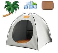 Premium Cat Cooling Tent, Canvas Material, Lightweight & Portable, Cooling Tent for Cats, Breathable 3D Mesh & Washable, Open Design (Grey, 58 x 58 x 48 cm)