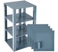 Premium Charcoal Gray Stackable Base Plates - 4 Pack 15cm X 15cm Baseplate Bundle with 30 2x2 Stackers, Compatible with LEGO Blocks, Compatible with LEGO Base Plates - Tower Construction