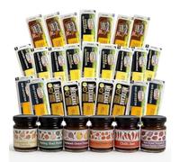 Premium Cheese & Chutneys Selection for Hamper - 25 Individually Wrapped Portions in 5 Flavours with 6 x 35g Mini Chutneys Jars for Cheese Gifts, Birthday Party, Movie Nigt or Cheeseboard