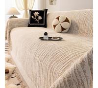 Premium Chenille Sofa Throw Protector-Non-Slip Thickened Textured Furniture Cover for L-Shaped 3-Seater Couch,All-Season Machine-Washable Tatami-Style Throw with Fringe,Pet-F Champagn-Brown 180×230cm
