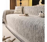 Premium Chenille Sofa Throw Protector-Non-Slip Thickened Textured Furniture Cover for L-Shaped 3-Seater Couch,All-Season Machine-Washable Tatami-Style Throw with Fringe,Pet-F Gentleman-Grey 180×260cm