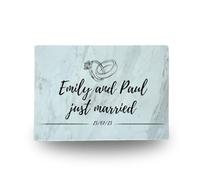 Premium Chopping Board Toughened Glass with Edge-to-Edge Print - Chinchilla Finish - Just Married Design - Customise with Your Name (Medium 20cm x 28cm)