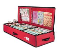 Premium Christmas Bauble Storage Box - 600D Oxford Polyester, Heavy-Duty Cardboard, Dual Zipper, 103cm, 2 Clear Vinyl Pockets, Dividers & Elastic Straps for Ornaments (Red)