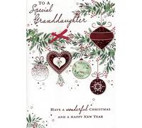 Premium Christmas Card for Granddaughter, Red Ribbon Bow Design, 26 x 18 cm