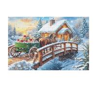 Premium Christmas Carriage Winter Snow Bridge Outdoor 1000 Piece Adult Jigsaw Puzzle Challenging Fun Engaging Perfect Activity for Family Or Home 1000 PCS（75x50cm）