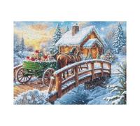 Premium Christmas Carriage Winter Snow Bridge Outdoor 500 Piece Adult Jigsaw Puzzle Challenging Fun And Engaging Ideal Hobby for Home Or Leisure 500 PCS（52×38cm）