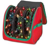 Premium Christmas Light Storage Bag - Heavy Duty Tear Proof 600D/Inside PVC Material with Reinforced Handles - With 3 Reels Stores up to 375 Ft of Mini Christmas Tree Lights & Extension Cords - Red