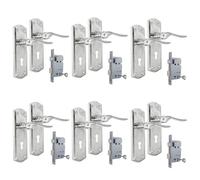 Premium Chrome Internal Door Lock Handles with Long Back Plate & 3 Lever Sash Lock - Stellar Design (1-6 Pair of Handles + 3 Lever SASH Lock) (6 Pair of Handles + 3 Lever SASH Lock)