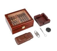 Premium Cigar Humidor & Accessories Kit - Handcrafted Cedar Wood Humidor Box with Hygrometer, Cigar Travel Case, Cigar Ashtray, Cigar Cutter, Cigar Punch - Holds 30-50 Cigars - Cuban Cigars Gift Set