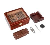 Premium Cigar Humidor & Accessories Kit - Handcrafted Cedar Wood Humidor Box with Hygrometer, Cigar Travel Case, Cigar Ashtray, Cigar Cutter, Cigar