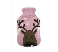 Premium Classic Rubber Hot Water Bottle with Cartoon Cover (Pink Brown face Deer, 0.5L)