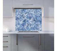 Premium Coastal Blue Quartz Effect Kitchen Splashback 6mm Toughened Glass Kitchen Splashback - Heat Resistant Splashback for Kitchens, Perfect for Cookers and Hobs, Polished Edges