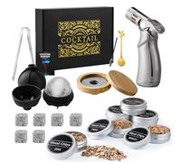 Premium Cocktail Smoker Kit with Torch - 6 Flavoured Wood Chips, Silicone Ice Moulds & 6 Granite Whisky Stones - Old Fashioned Drink Smoker Gift for Men, Whiskey & Mixology Lovers (No Butane)