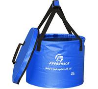 Premium Collapsible Bucket by Freegrace - Compact Portable Folding Water Container - Lightweight & Durable - Includes Handy Tool Mesh Pocket (Navy Blue(Upgraded), 23L (Lid))