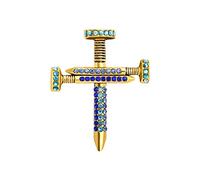 Premium Colorful Crystal Cross Nail Brooch Enamel Rhinestone Screw Cross Brooch Handmade Lapel Pin Trendy Badge Clothes Hat Bag Decoration Accessories for Men and Women, Metal, crystal