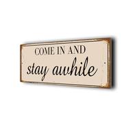 Premium Come in and stay awhile Sign | Outdoor Weatherproof Decorative Signage | Durable Rustproof Plaque | Vintage style home décor