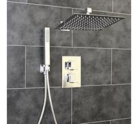 Premium Concealed Twin Thermostatic Shower Mixer Valve in Chrome with 2 Outlets and Large Ultra Thin 300mm Square Overhead