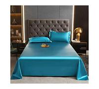 Premium Cooling Microfiber Flat Sheet Set - Soft Satin Top Bed Sheet for Twin/Full/Double - Includes 2 Pillowcases (48x74cm) - Hotel Quality, Blue, 170x230cm
