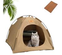 Premium Cooling Tent for Cats, Cat Camping Tent, Foldable Pet House for Indoor Outdoor Lightweight Camping Bed for Dogs and Cats with Mesh Windows with Soft Cooling Pad (Coffee, S)