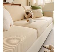 Premium Corduroy Sofa Cover Set-Stretch Waterproof Pet-Friendly Scratch-Resistant All-Season Furniture Protector for Sofas,2-Seater L-Shaped Sectionals with Solid Color Non-Sl J-Wheat-Rice Large-XL