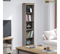 Premium Corona Solid Pine Grey Wash Tall Narrow 5 Shelf Bookcase Shelving Unit