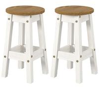 Core Products Corona Pair Of White Low Breakfast Stools - Rustic Solid Wood Farmhouse Stools 51 X 32 X 32Cm