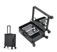 Premium Cosmetic Trolley Case with 360° Rotating Mirror Makeup nizer Bag Travel Makeup Bag Beauty Case Portable Cosmetic Storage (Size: C)